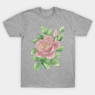 Pink Watercolor Rose Illustration T-Shirt